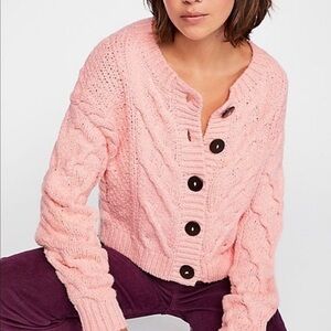 Free People Pink Cable Knit Cardigan
